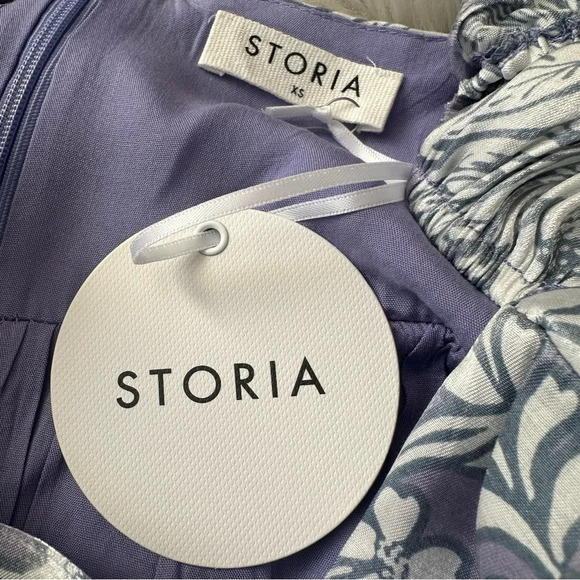 STORIA Claire Floral Damask Babydoll Puff Sleeve Mini Dress XS NWT - Picture 6 of 8